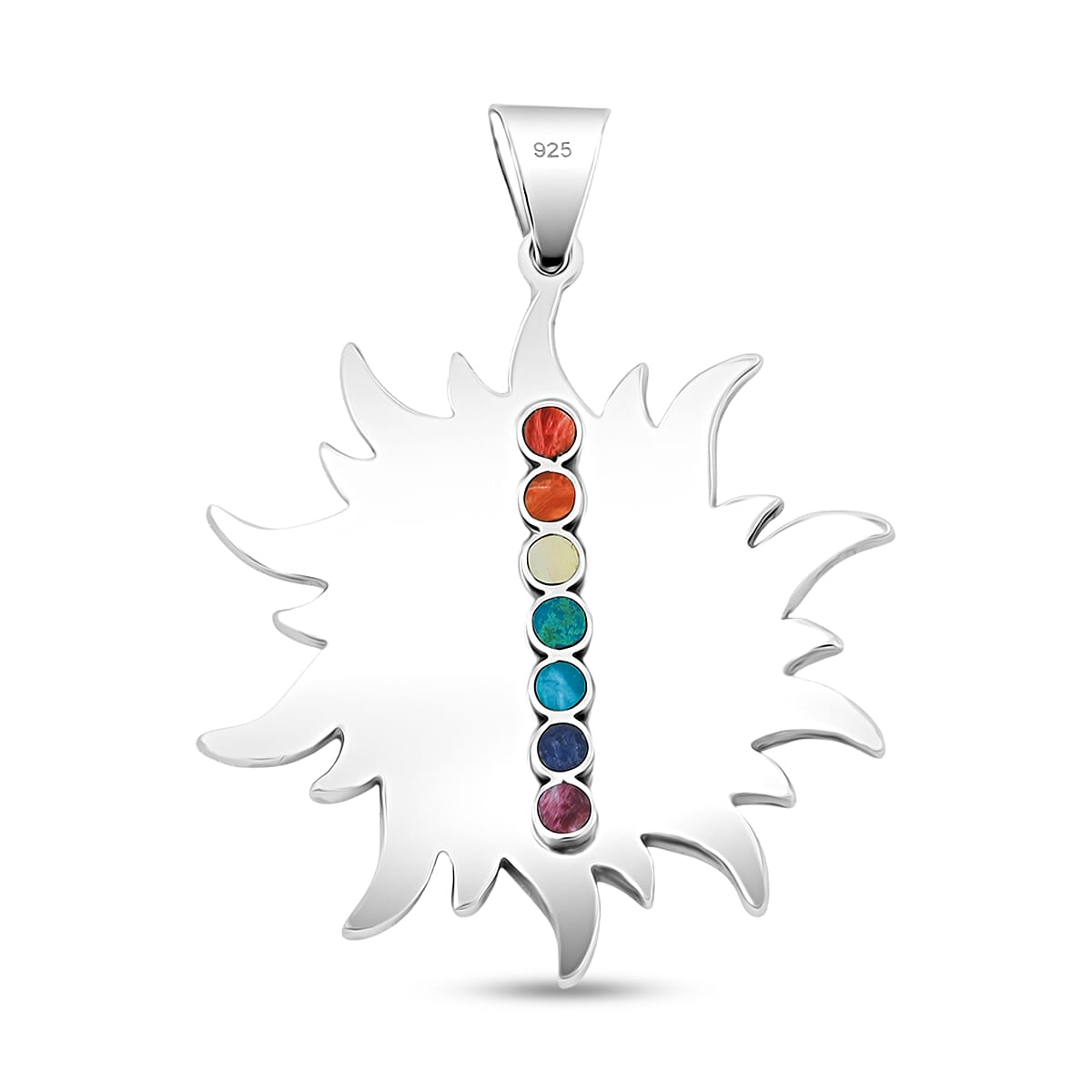 Peruvian Artistry Multi Gemstone 17.00 ctw Rainbow Inti Pendant in Sterling Silver image number 4