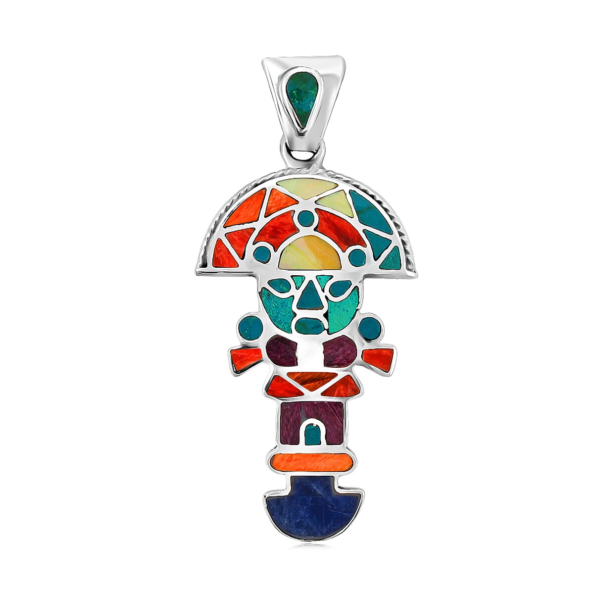 Peruvian Artistry Multi Gemstone 1.25 ctw Rainbow Zand Tumi Inca Pendant without Chain in Sterling Silver image number 0