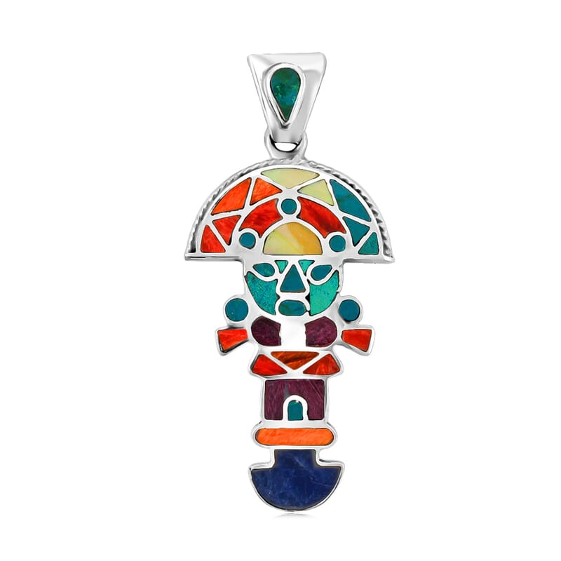 Peruvian Artistry Multi Gemstone 1.25 ctw Rainbow Zand Tumi Inca Pendant without Chain in Sterling Silver