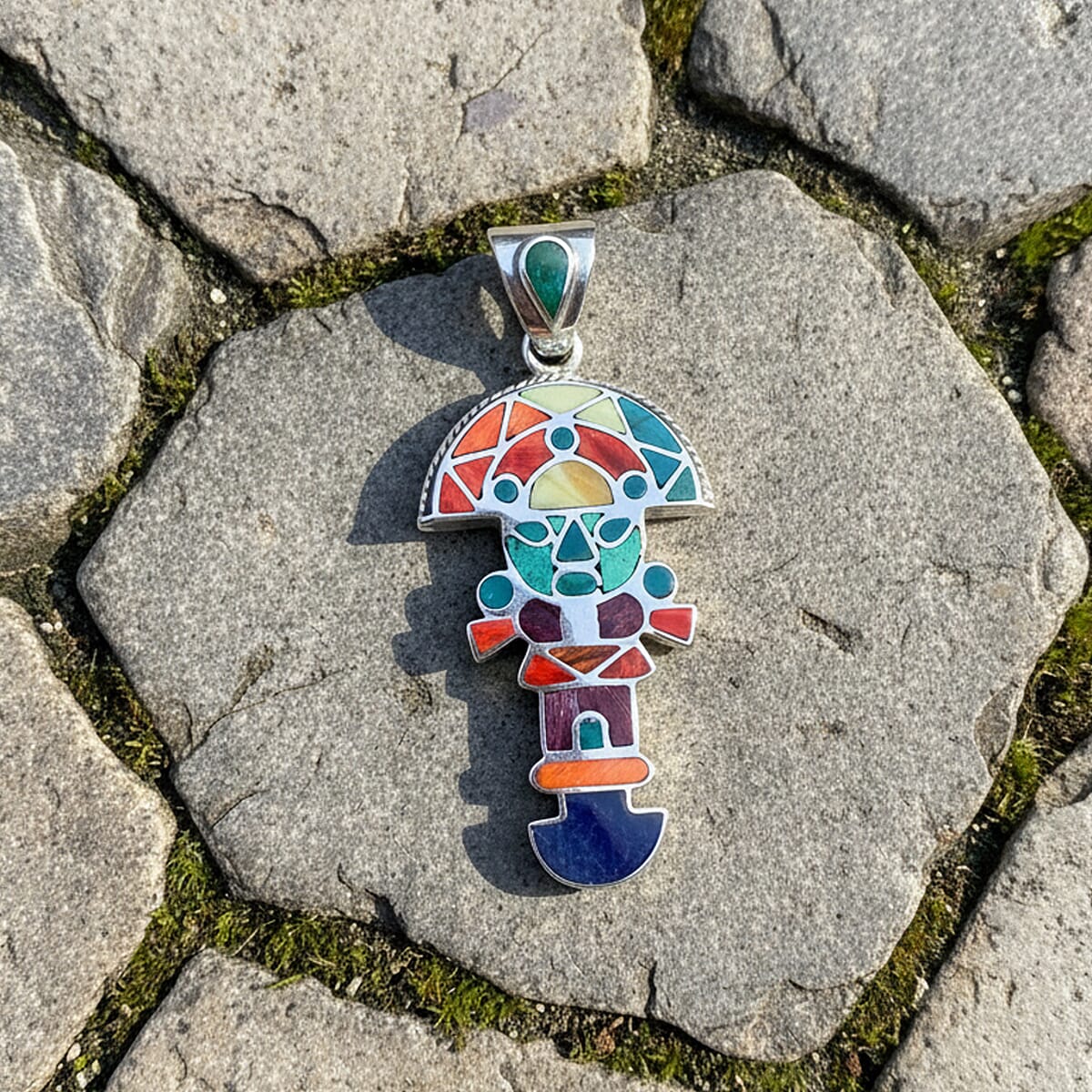 Peruvian Artistry Multi Gemstone 1.25 ctw Rainbow Zand Tumi Inca Pendant without Chain in Sterling Silver image number 1
