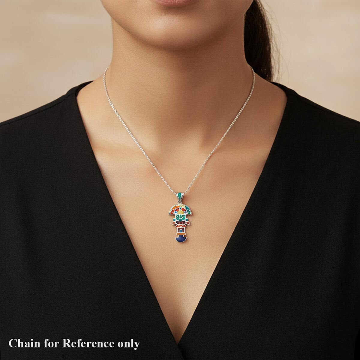 Peruvian Artistry Multi Gemstone 1.25 ctw Rainbow Zand Tumi Inca Pendant without Chain in Sterling Silver image number 2