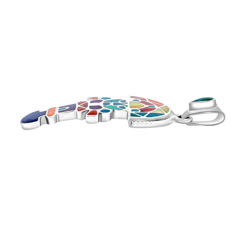 Peruvian Artistry Multi Gemstone 1.25 ctw Rainbow Zand Tumi Inca Pendant without Chain in Sterling Silver