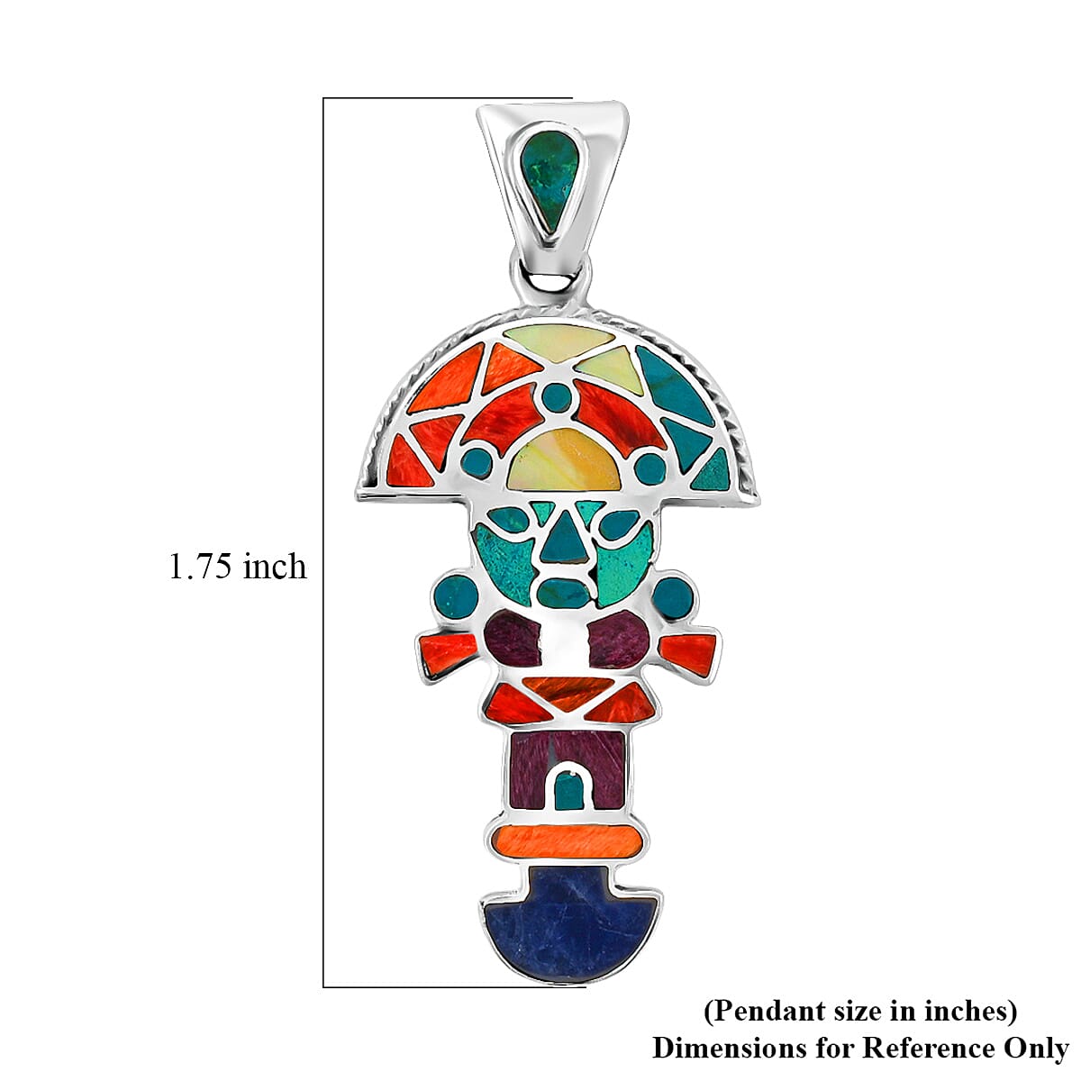 Peruvian Artistry Multi Gemstone 1.25 ctw Rainbow Zand Tumi Inca Pendant without Chain in Sterling Silver image number 4