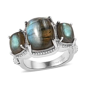 EverTrue Malagasy Labradorite 3 Stone Ring in Stainless Steel (Size 10.0) 9.80 ctw
