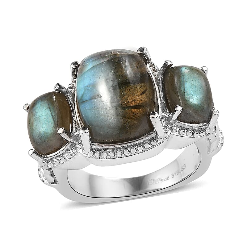 EverTrue Malagasy Labradorite 3 Stone Ring in Stainless Steel (Size 10.0) 9.80 ctw