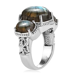 EverTrue Malagasy Labradorite 3 Stone Ring in Stainless Steel (Size 10.0) 9.80 ctw