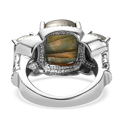 EverTrue Malagasy Labradorite 3 Stone Ring in Stainless Steel (Size 10.0) 9.80 ctw