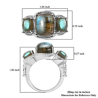 EverTrue Malagasy Labradorite 3 Stone Ring in Stainless Steel (Size 10.0) 9.80 ctw