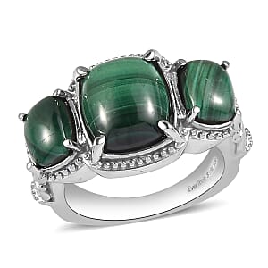 EverTrue African Malachite 3 Stone Ring in Stainless Steel (Size 6.0) 11.65 ctw