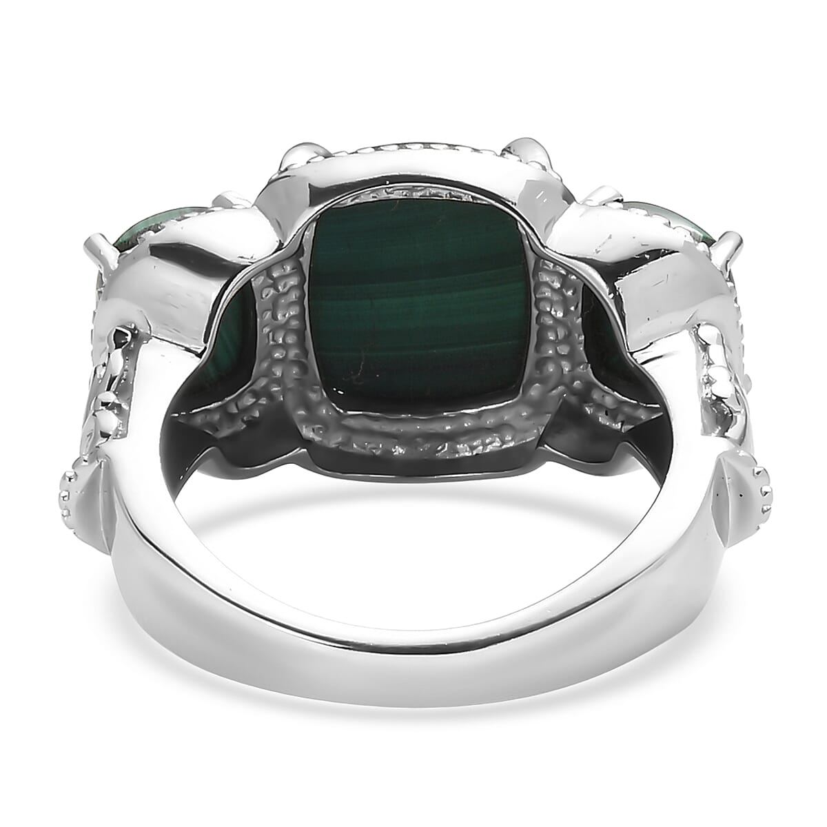EverTrue African Malachite 3 Stone Ring in Stainless Steel (Size 6.0) 11.65 ctw