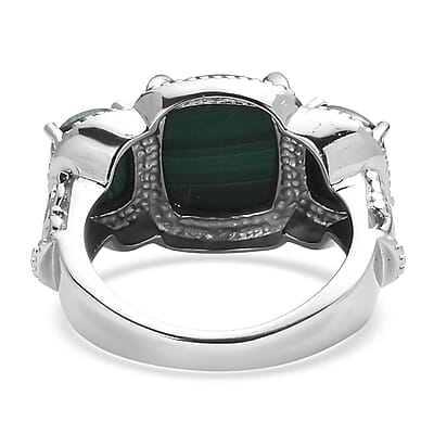 EverTrue African Malachite 3 Stone Ring in Stainless Steel (Size 6.0) 11.65 ctw