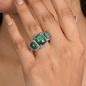 EverTrue African Malachite 3 Stone Ring in Stainless Steel (Size 7.0) 11.65 ctw