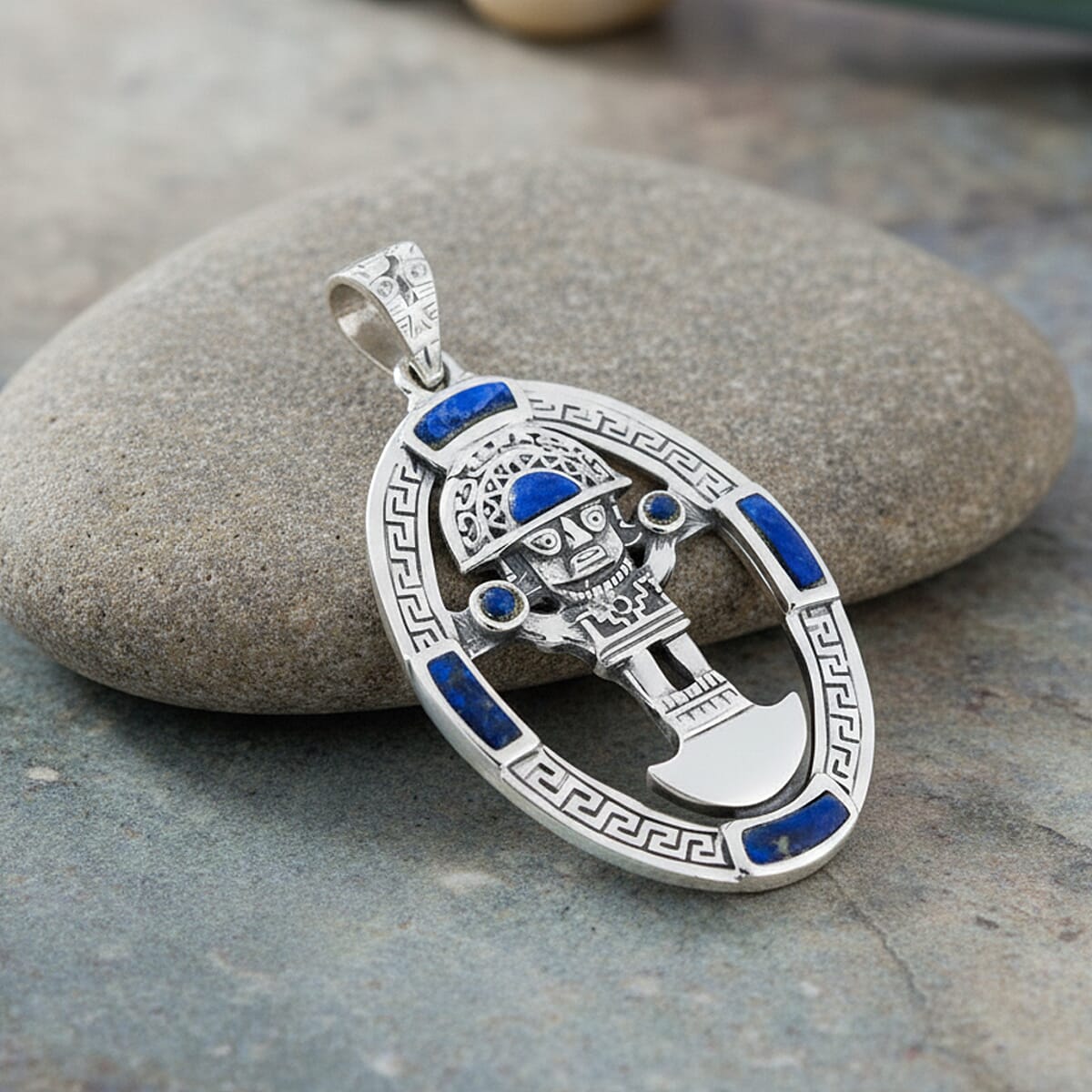 Peruvian Artistry Multi Gemstone 1.75 ctw Blue Tolomeo Pendant without Chain in Sterling Silver image number 1