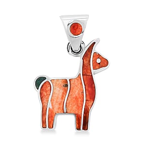 Peruvian Artistry Multi Gemstone 1.75 ctw Orange Llama Pendant without Chain in Sterling Silver