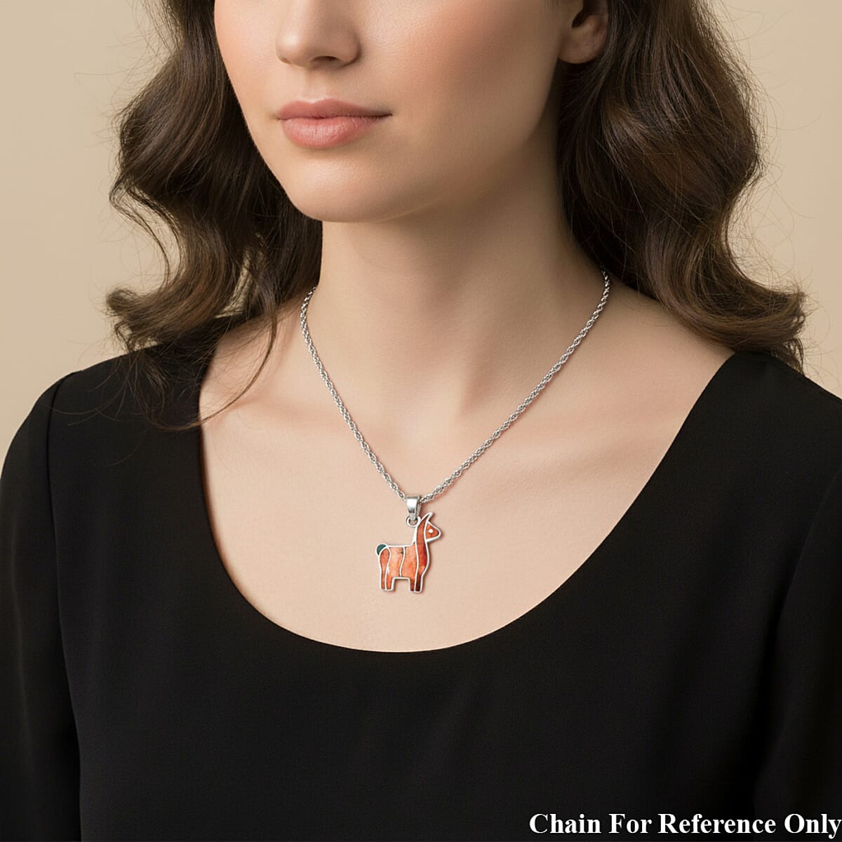 Peruvian Artistry Multi Gemstone 1.75 ctw Orange Llama Pendant without Chain in Sterling Silver image number 2