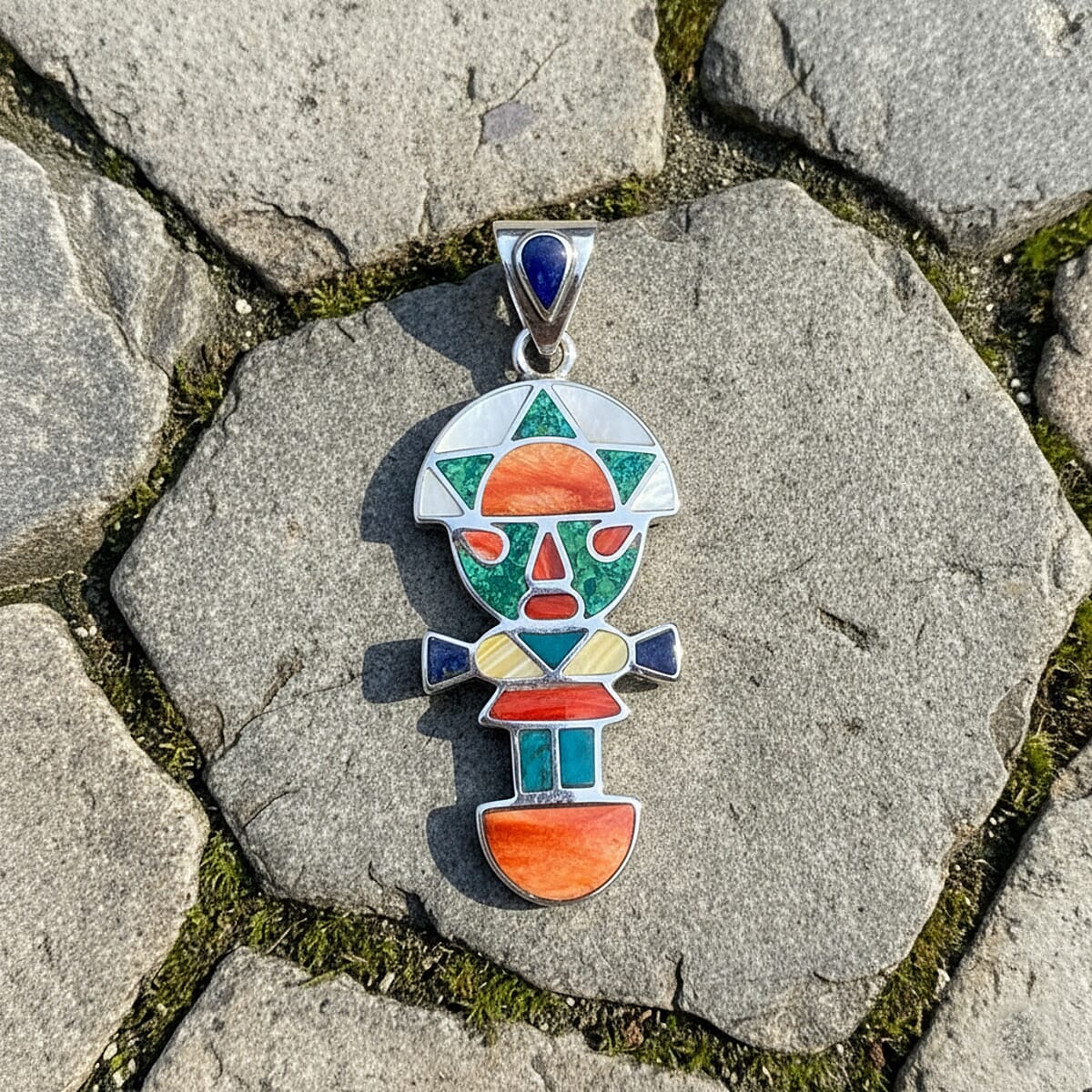 Peruvian Artistry Multi Gemstone 1.15 ctw Rainbow Legado Tumi Pendant without Chain in Sterling Silver image number 1