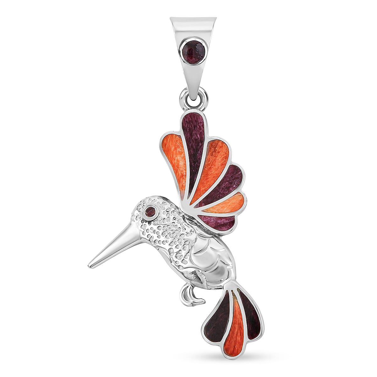 Peruvian Artistry Multi Gemstone 1.20 ctw Orange and Purple Hummingbird Pendant without Chain in Sterling Silver image number 0