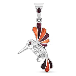 Peruvian Artistry Multi Gemstone 1.20 ctw Orange and Purple Hummingbird Pendant without Chain in Sterling Silver