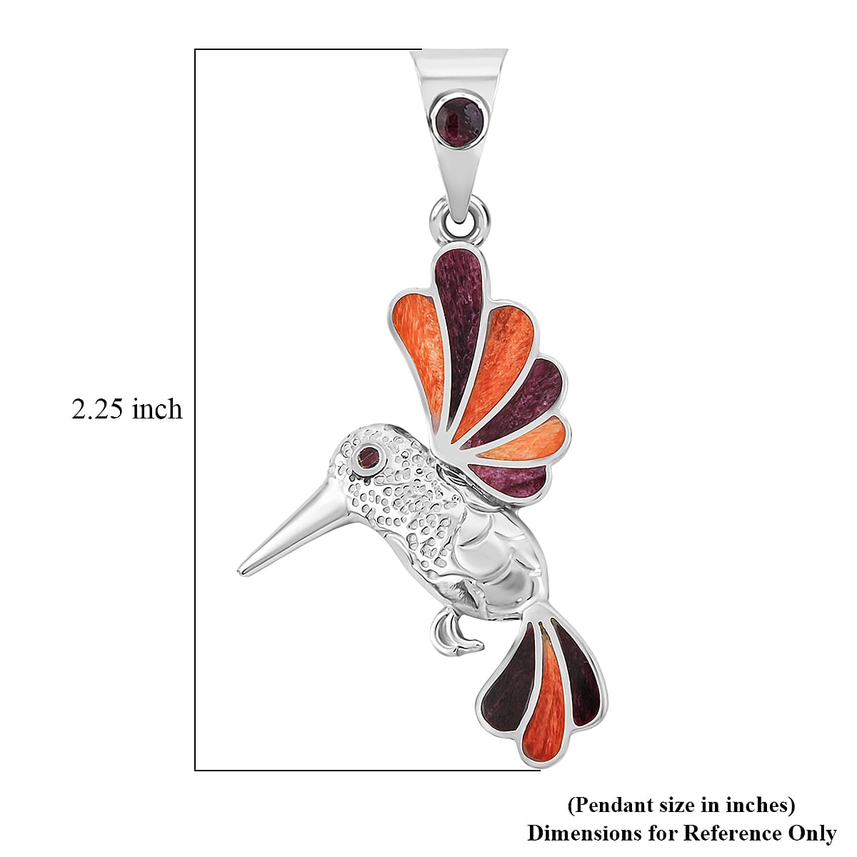 Peruvian Artistry Multi Gemstone 1.20 ctw Orange and Purple Hummingbird Pendant without Chain in Sterling Silver image number 4
