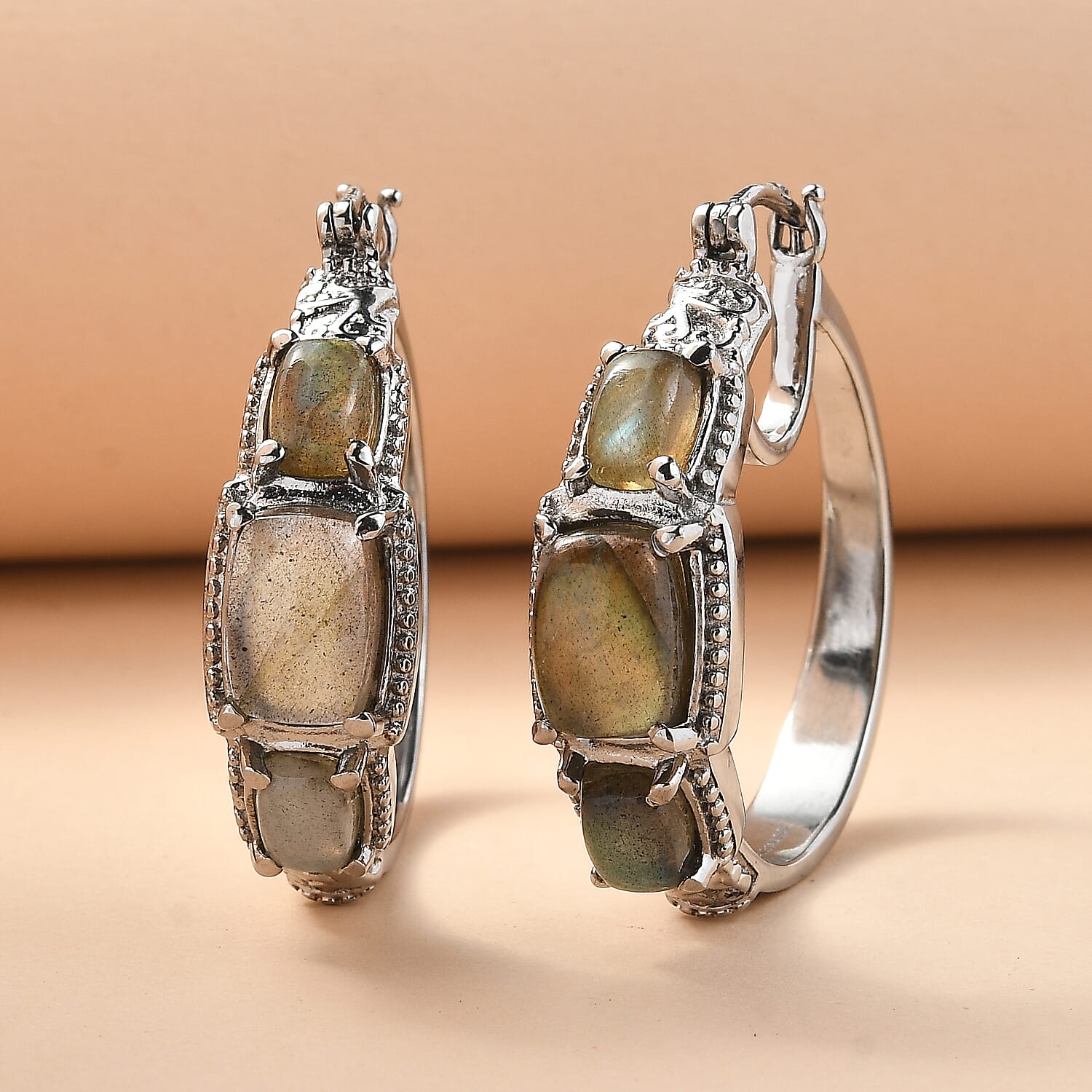 EverTrue Malagasy Labradorite 11.30 ctw Earrings in Stainless Steel 