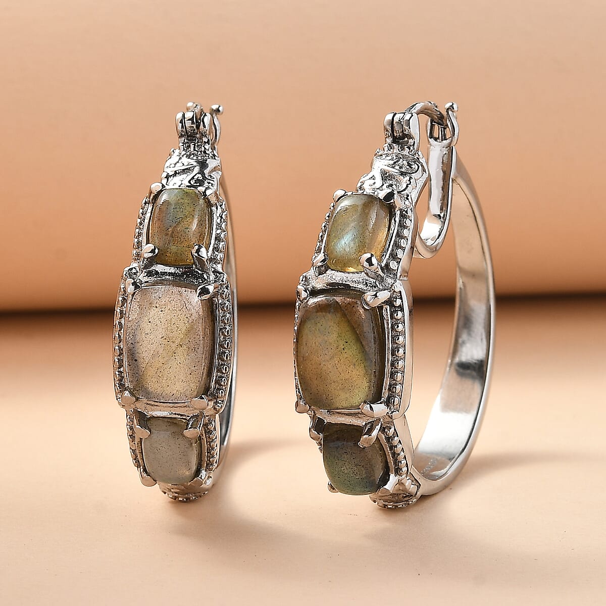 EverTrue Malagasy Labradorite 11.30 ctw Earrings in Stainless Steel  image number 1