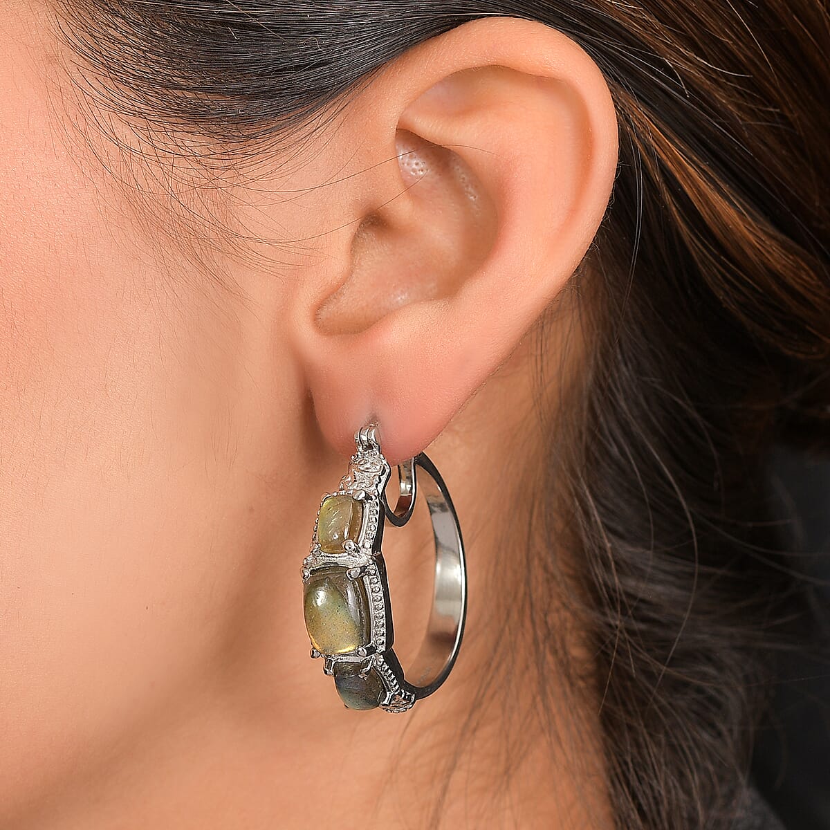 EverTrue Malagasy Labradorite 11.30 ctw Earrings in Stainless Steel  image number 2