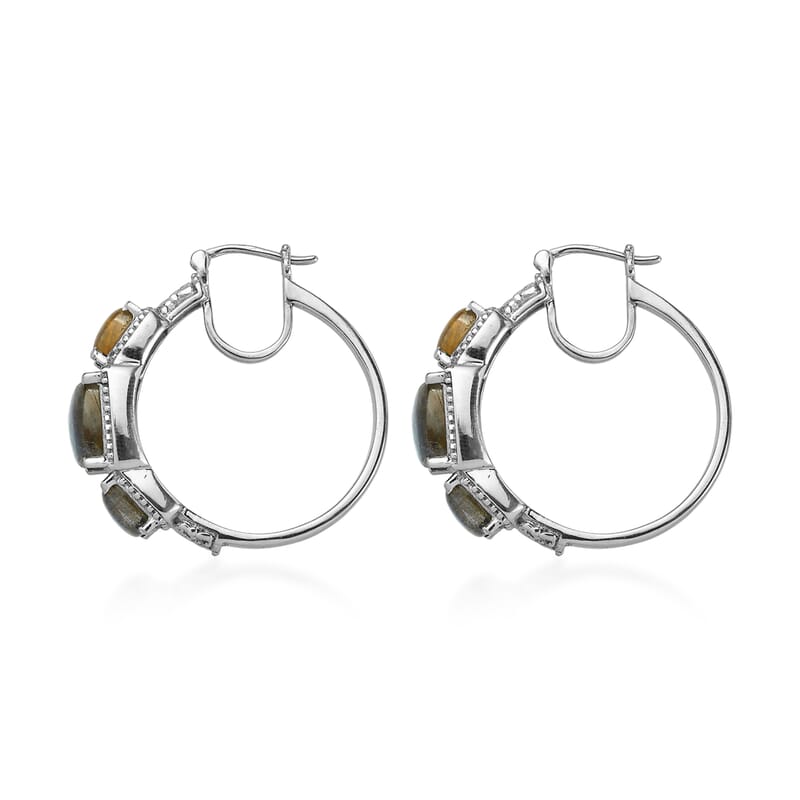 EverTrue Malagasy Labradorite 11.30 ctw Earrings in Stainless Steel