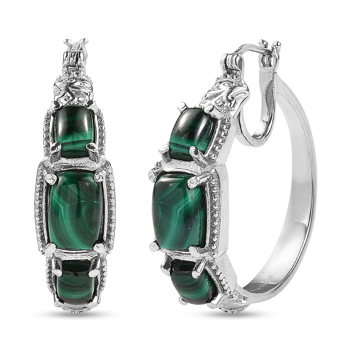 EverTrue African Malachite 13.65 ctw Earrings in Stainless Steel