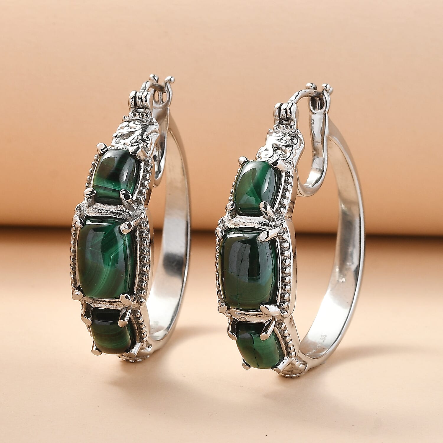 EverTrue African Malachite 13.65 ctw Earrings in Stainless Steel
