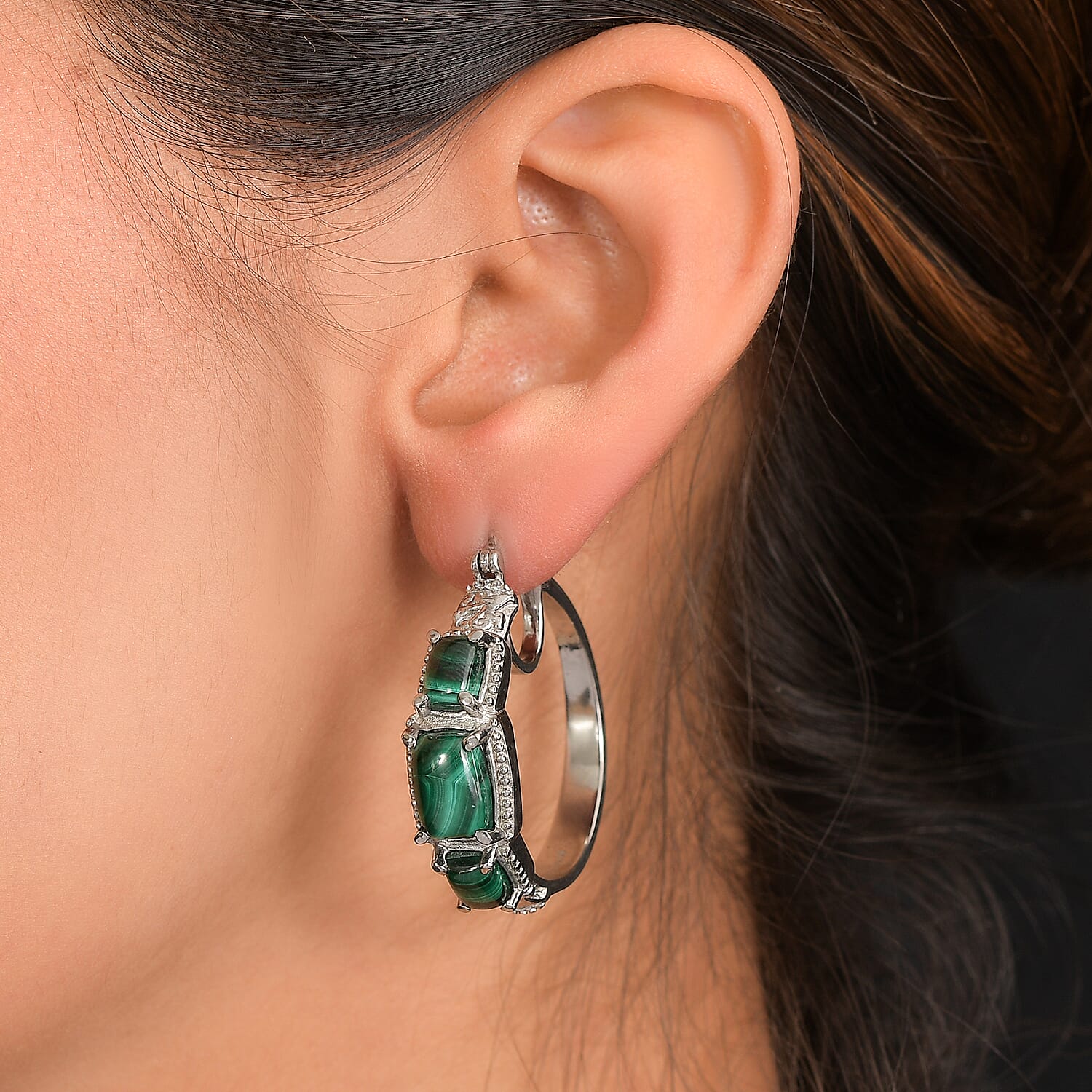 EverTrue African Malachite 13.65 ctw Earrings in Stainless Steel