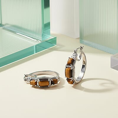 EverTrue Tigers Eye 10.50 ctw Earrings in Stainless Steel
