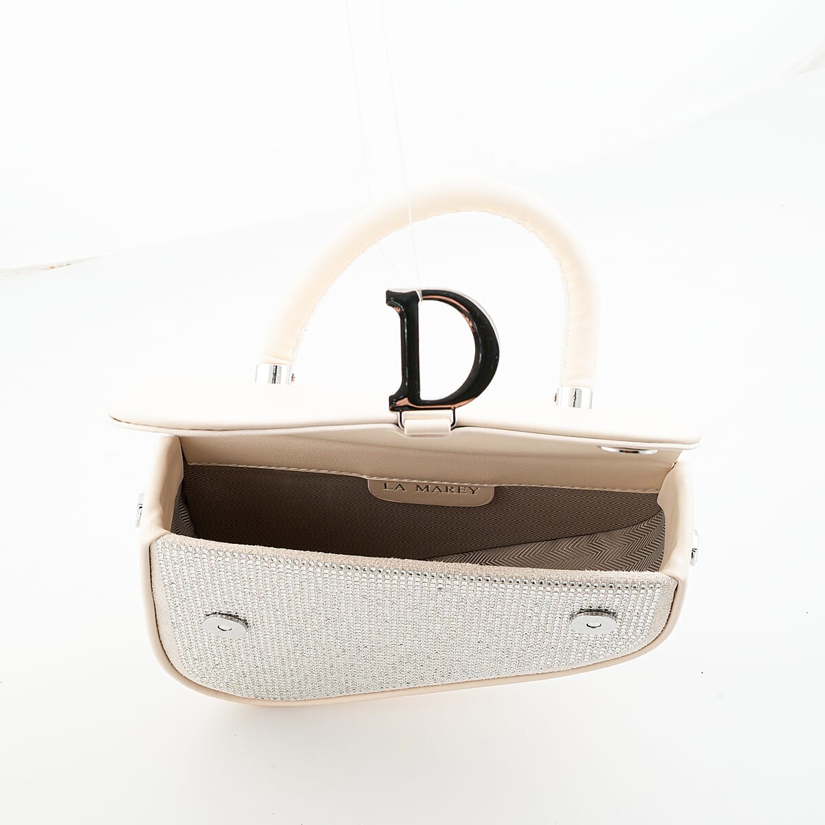 La Marey White Faux Leather and Rhinestone Sparkling Crossbody Bag with Shoulder Strap image number 3