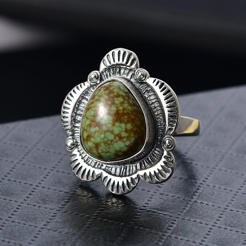 D'Joy Rachel Roy Loving Care Artisan Crafted Blue Horizon Turquoise Ring in Black Oxidised Sterling Silver 7.10 ctw (Size 10.0)