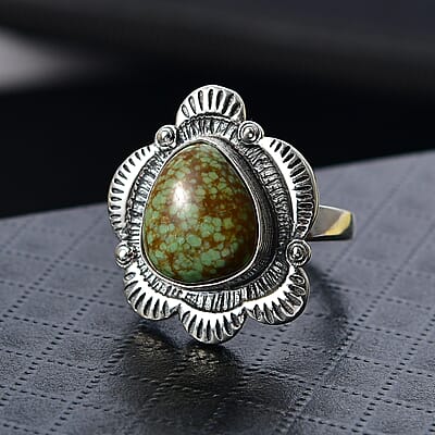 D'Joy Rachel Roy Loving Care Artisan Crafted Blue Horizon Turquoise Ring in Black Oxidised Sterling Silver 7.10 ctw (Size 6.0)