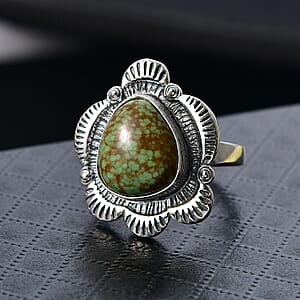 D'Joy Artisan Crafted Blue Horizon Turquoise Ring in Black Oxidised Sterling Silver 7.10 ctw (Size 7.0)
