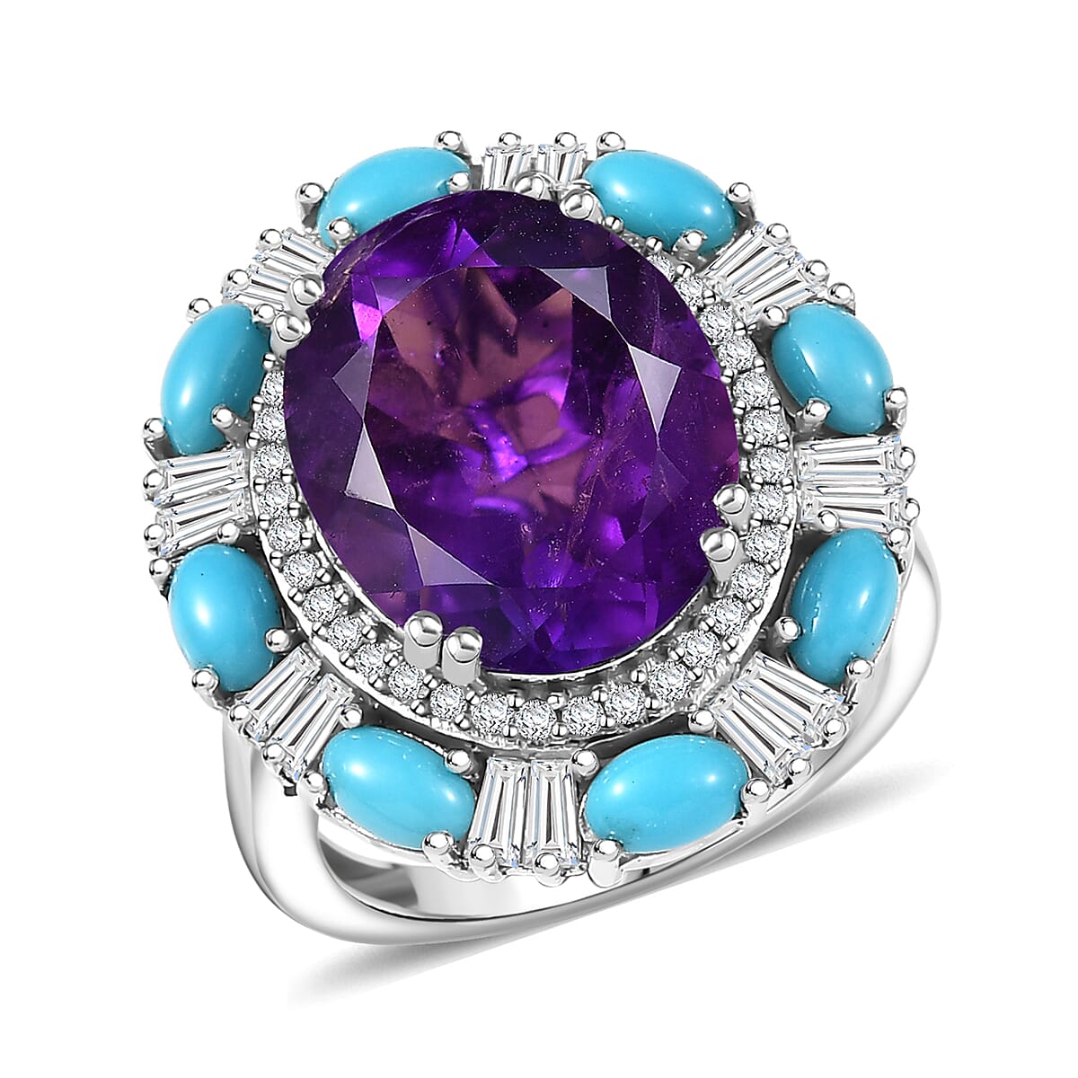 Doorbuster D'Joy African Amethyst and Multi Gemstone 11.20 ctw Sky Night Ring in Rhodium Over Sterling Silver (Size 10.0) image number 0