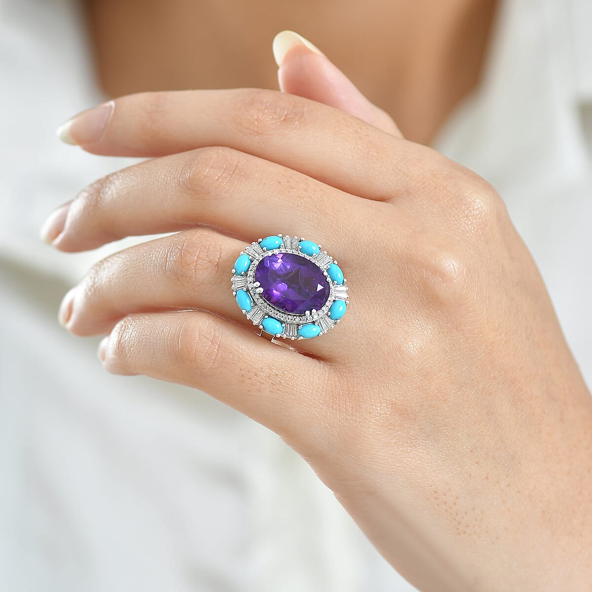 Doorbuster D'Joy African Amethyst and Multi Gemstone 11.20 ctw Sky Night Ring in Rhodium Over Sterling Silver (Size 7.0) image number 2