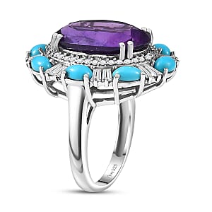  D'Joy African Amethyst and Multi Gemstone 11.20 ctw Sky Night Ring in Rhodium Over Sterling Silver (Size 7.0)