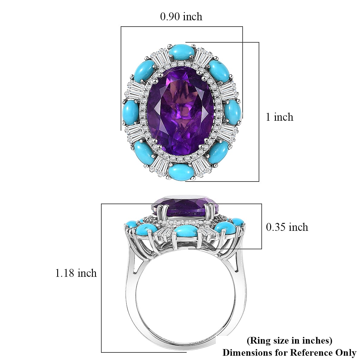 D'Joy African Amethyst, Multi Gemstone Sky Night Ring in Rhodium Over Sterling Silver 11.20 ctw (Size 8.0) image number 5