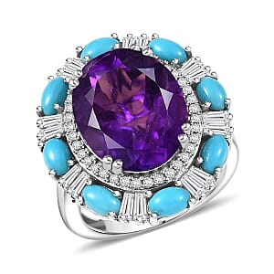 D'Joy African Amethyst, Multi Gemstone Sky Night Ring in Rhodium Over Sterling Silver 11.20 ctw (Size 9.0)