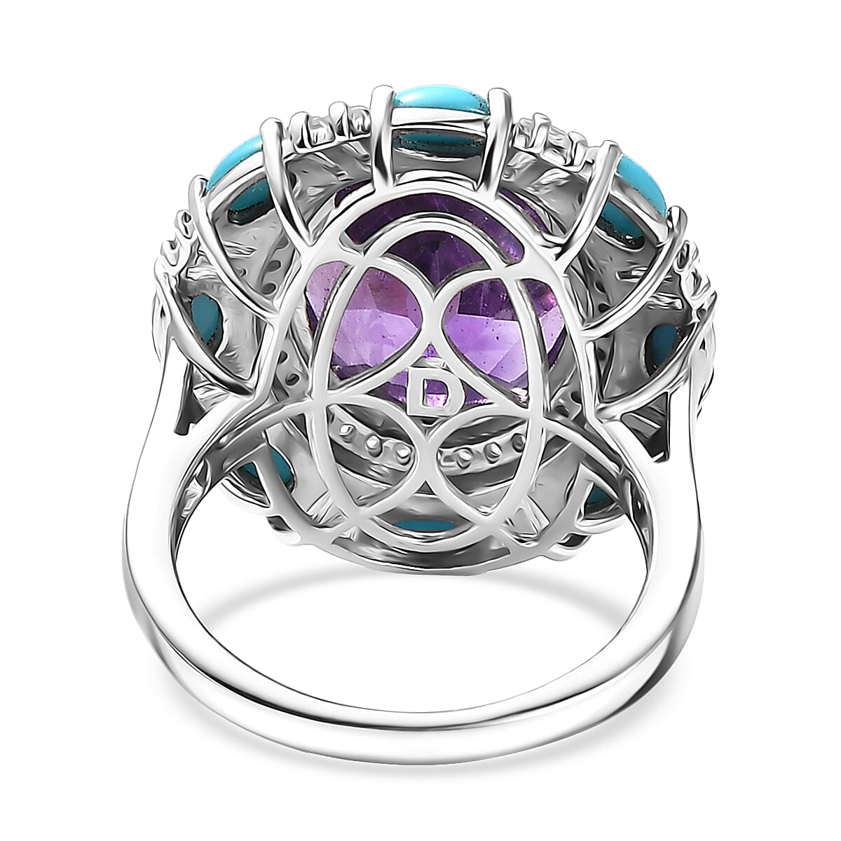 D'Joy African Amethyst, Multi Gemstone Sky Night Ring in Rhodium Over Sterling Silver 11.20 ctw (Size 9.0) image number 4