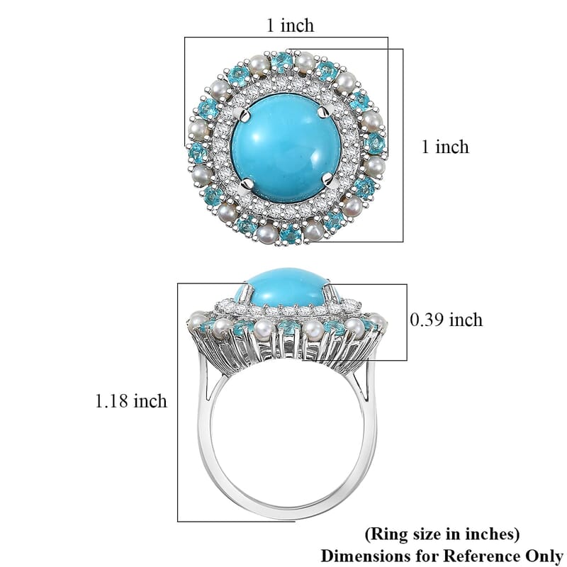 D'Joy Sleeping Beauty Turquoise, Multi Gemstone Royal Halo Crest Ring in Rhodium Over Sterling Silver 8.65 ctw (Size 10.0)