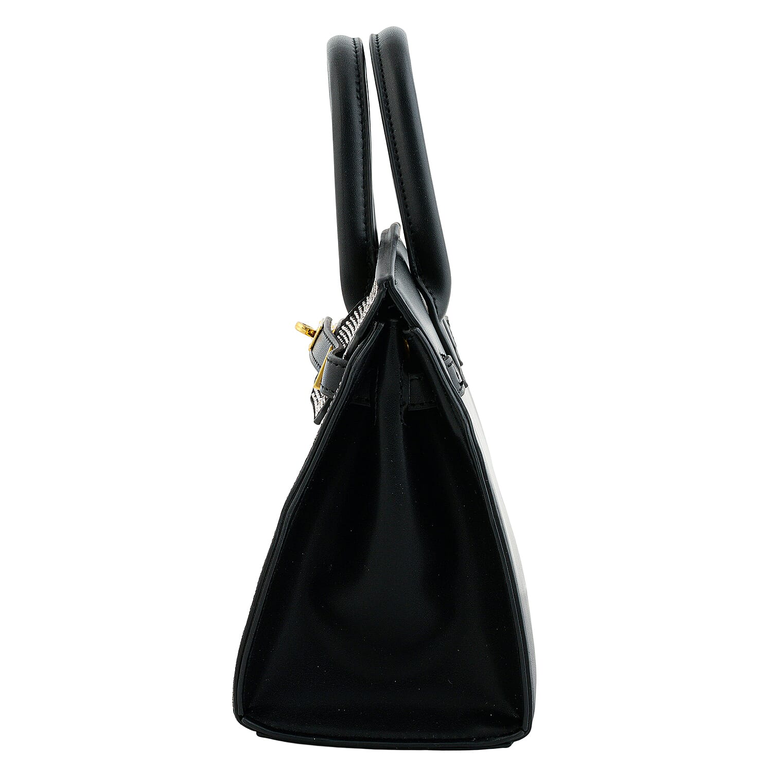 La Marey Black Faux Leather and Rhinestone Tote Bag with Handle Drop