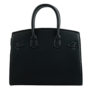 La Marey Black Faux Leather and Rhinestone Tote Bag with Handle Drop 
