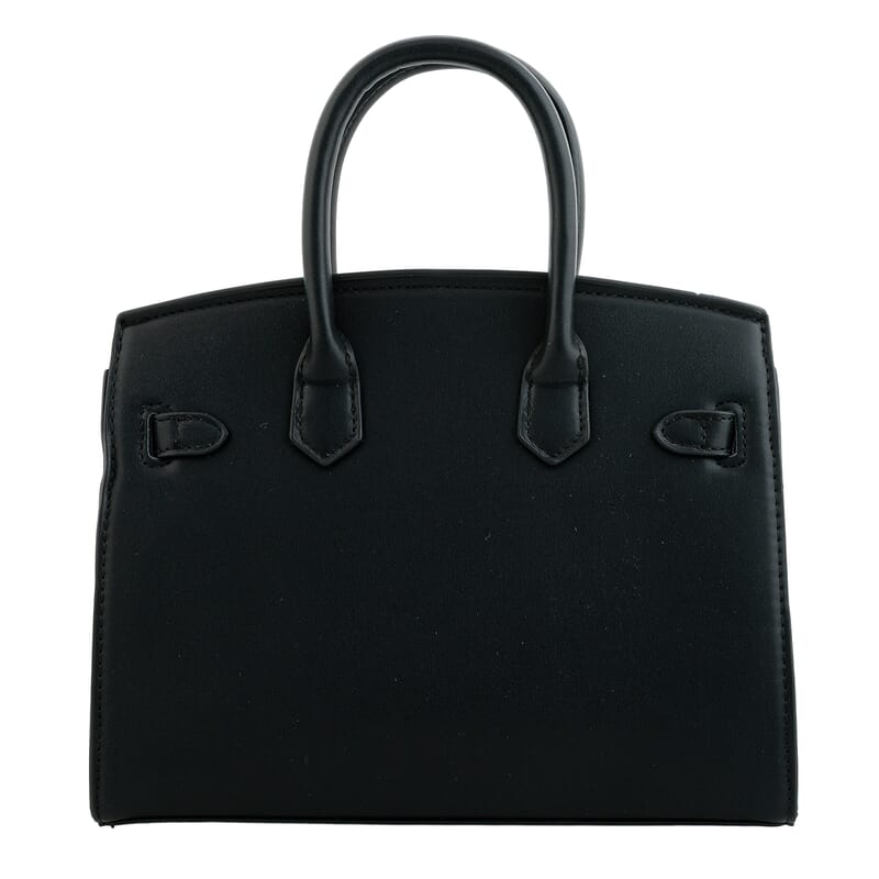 La Marey Black Faux Leather and Rhinestone Tote Bag with Handle Drop