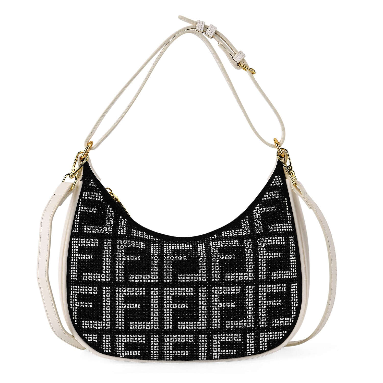 Warehouse Blowout Deal La Marey Beige Faux Leather and Rhinestone Crossbody Bag with Shoulder Strap
