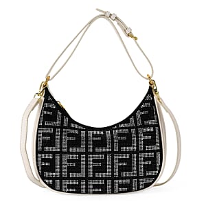 Warehouse Blowout Deal La Marey Beige Faux Leather and Rhinestone Crossbody Bag with Shoulder Strap