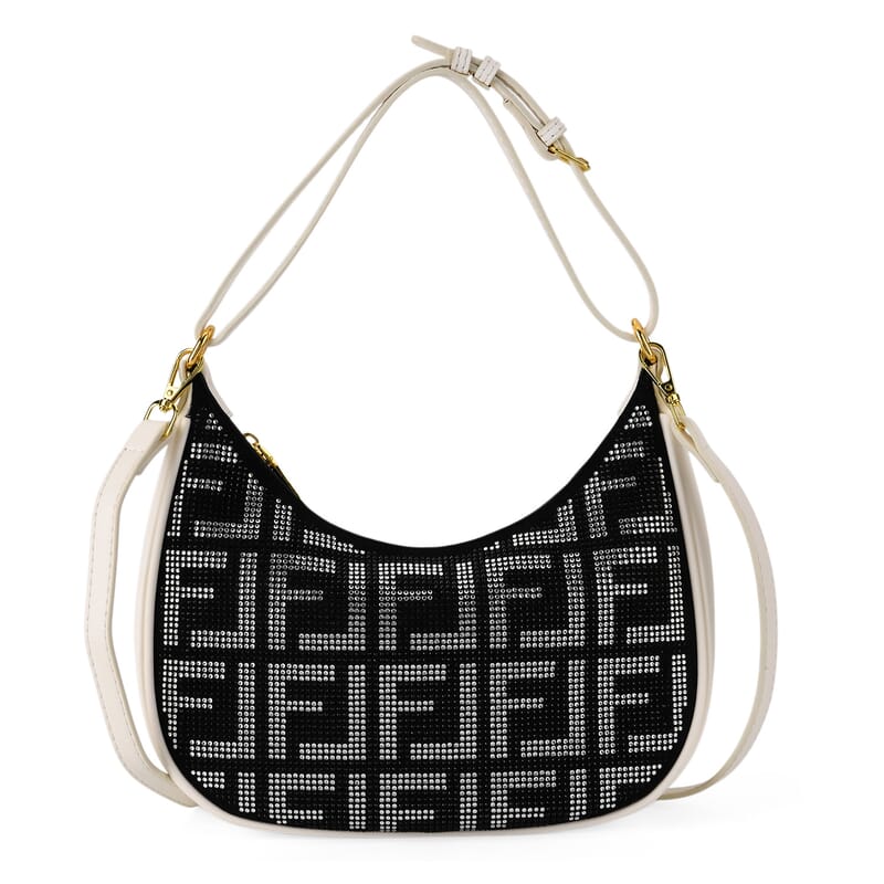 La Marey Beige Faux Leather and Rhinestone Crossbody Bag with Shoulder Strap
