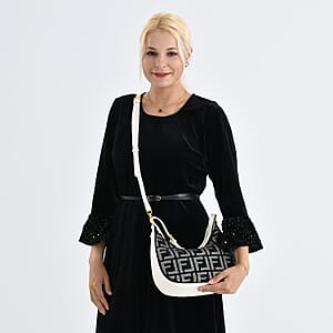 Warehouse Blowout Deal La Marey Beige Faux Leather and Rhinestone Crossbody Bag with Shoulder Strap