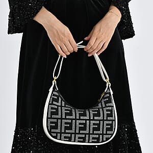 Warehouse Blowout Deal La Marey Beige Faux Leather and Rhinestone Crossbody Bag with Shoulder Strap